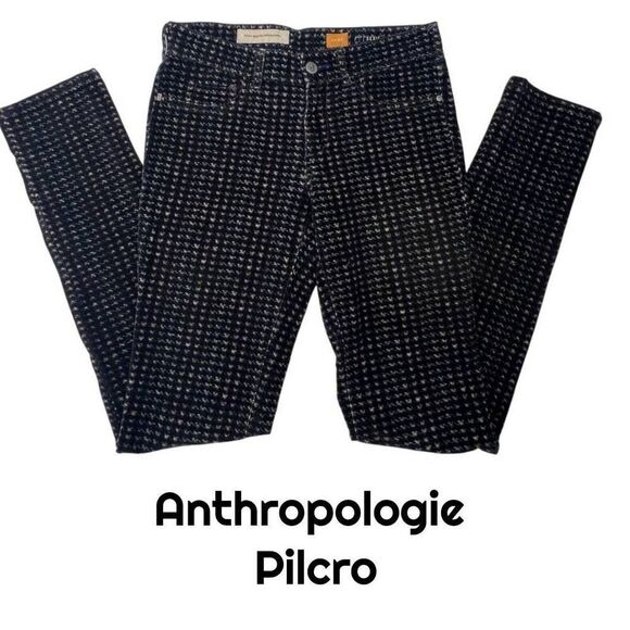 Anthropologie Pilcro Letterpress Serif Corduroy Skinny Pants Black Pattern 26 - Picture 1 of 10
